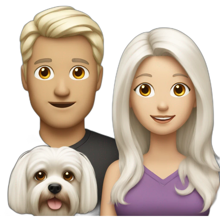 Hold Family with a White man with haire White and a White woman with long White hair and a small yorkshire terrier  dog emoji