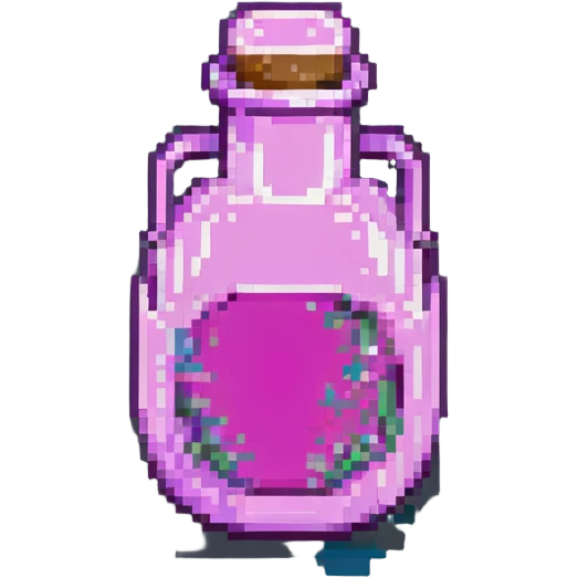 pink goth potion bottle, retro and moody, pixel art style emoji