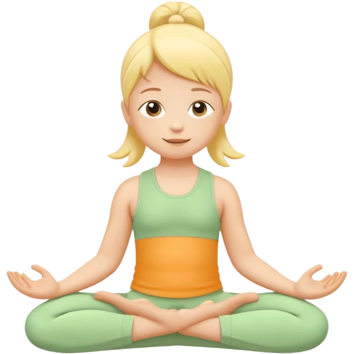 Flat illustration emoji of a small child practicing yoga, simple pose, calm and happy expression, soft pastel colors (yellow, green, soft orange), rounded shapes, minimal details, child-friendly, gentle and warm style, vector illustration, no background, cohesive style with kindergarten branding emoji