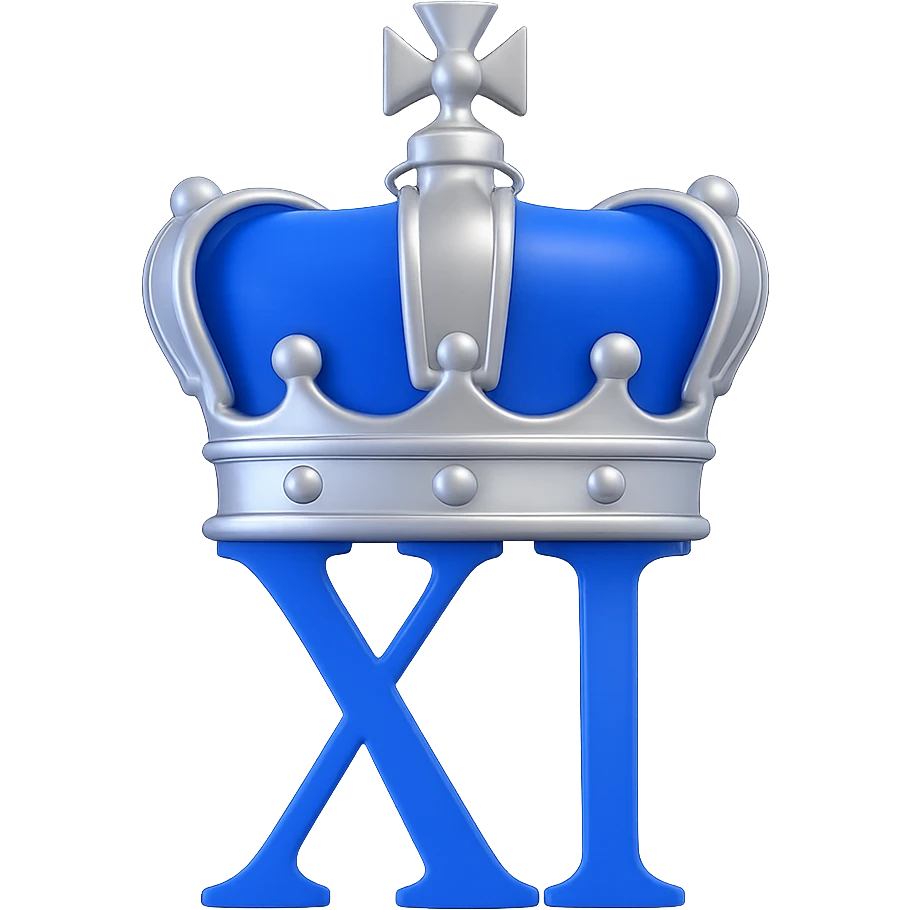 Add a royal crown on top of the Roman numeral II, keep the royal blue, white, and silver colors, in a 3D emoji style. Remove the background. emoji
