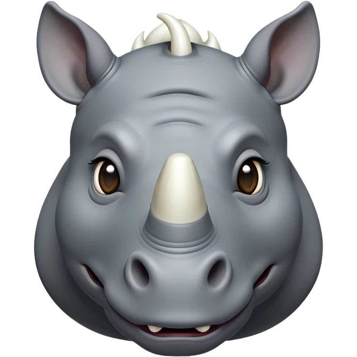 Cinematic Comical Rhinoceros Portrait Emoji, Head tilted dramatically with an exaggeratedly amused expression, featuring a striking, glossy slate-gray hide with a boldly textured white horn, wide, expressive eyes filled with playful disbelief, Simplified yet hilariously expressive features, highly detailed, glowing with a slightly sassy glow, high shine, dramatic yet playful, stylized with an air of cheeky wild mischief, bright and endearing, soft glowing outline, capturing the essence of a spirited and over-the-top rhinoceros, so meme-worthy it feels like it could charge its way into internet fame instantly! emoji