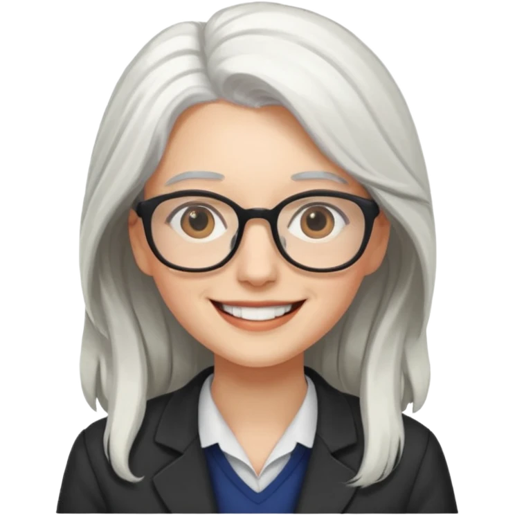 Profesora joven, sonrriente cabello blanco y de pelo largo  emoji