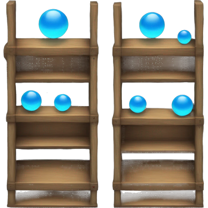 tall wooden shelves with blue orb prophecies emoji