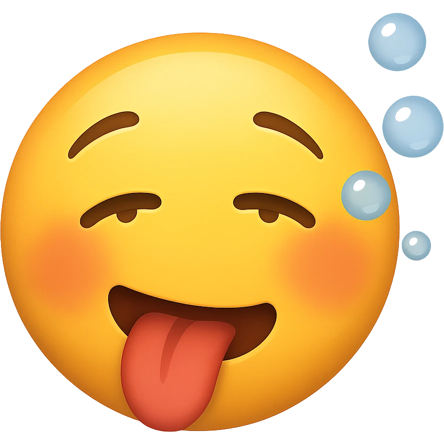 yellow face with tongue out, flushed cheeks, and bubbles, drunk, remove background emoji