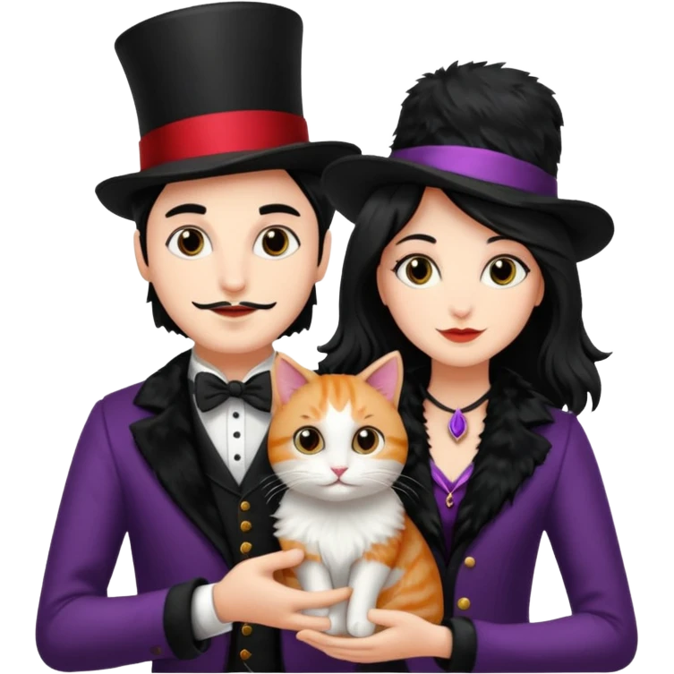 magician couple and their pet cat emoji