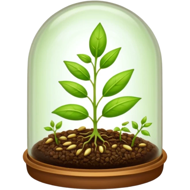 a pile of seeds at the right side and a germinating seed under a glass dome at the right side . Transparent background emoji