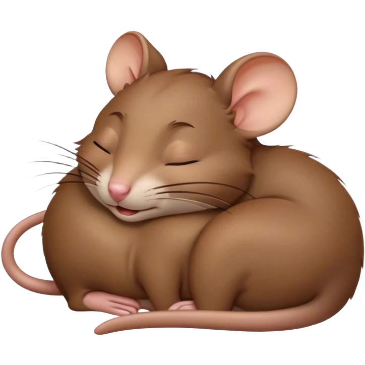 Meme-Worthy Cute Sleeping Brown Rat Portrait Emoji, Head resting peacefully with a contented smile, showcasing a compact, nimble build and a luxuriously soft brown coat, eyes gently closed in serene, restful slumber, Simplified yet hilariously adorable features, highly detailed, glowing with a soft, drowsy light, high shine, relaxed and utterly lovable, stylized with an air of playful laziness, soft glowing outline, capturing the essence of a sleeping rat that feels destined to become the next viral sensation of adorable urban rest! emoji