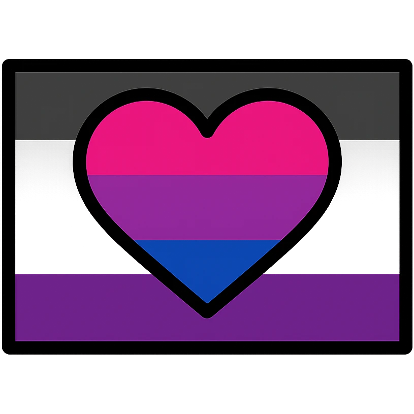asexual pride flag with a central heart, heart filled with bisexual flag colors, simple and modern, flat and iconic, minimalistic style emoji