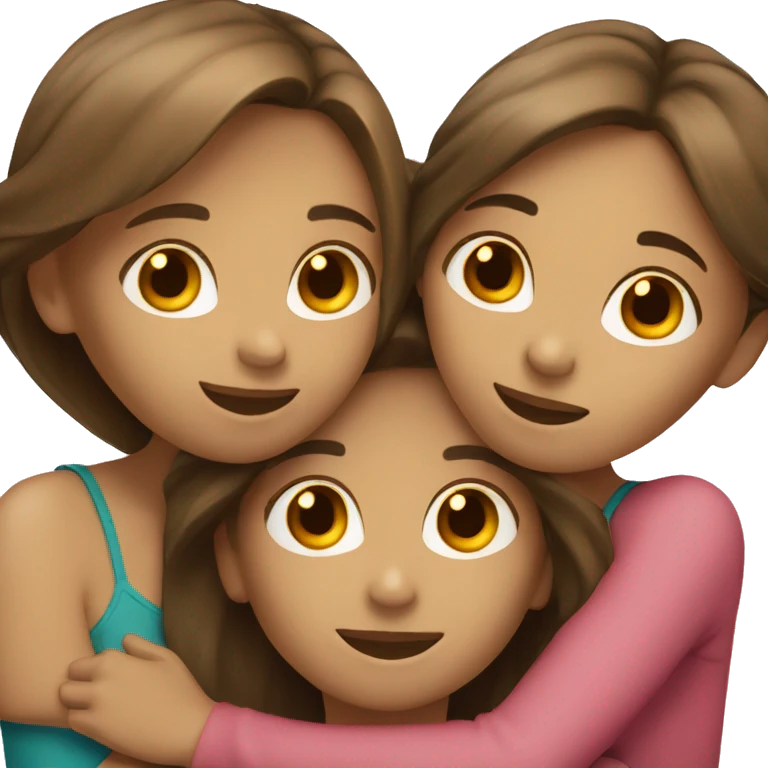 Three girls hugging - two with dark blonde hair and one with dark brown hair  emoji