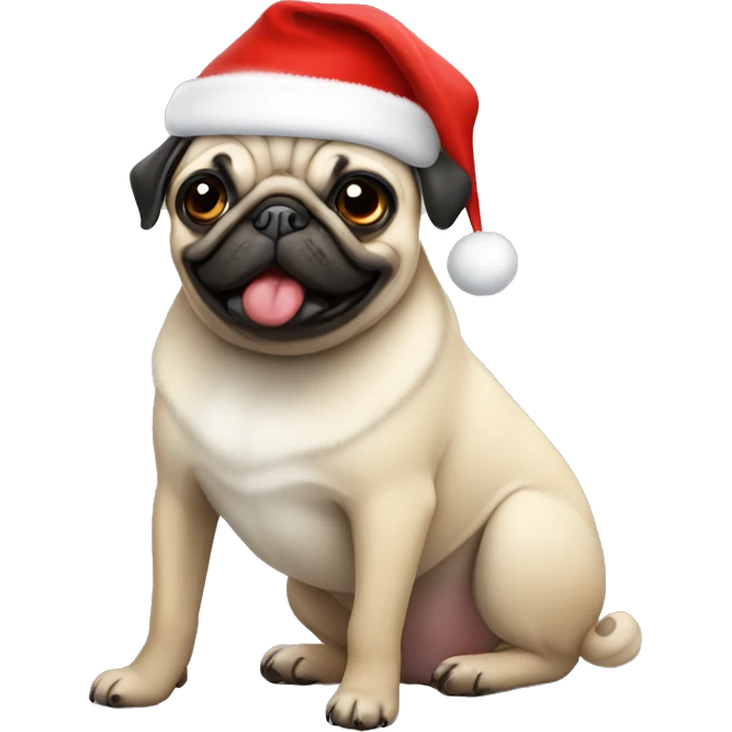 pug in a Christmas hat emoji