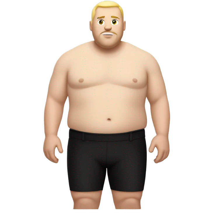 white fat man in sports black pants and black t-shirt, short hair emoji