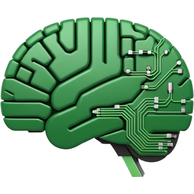 brain emoji with a computer circuit board texture, featuring electronic components and green circuit lines emoji