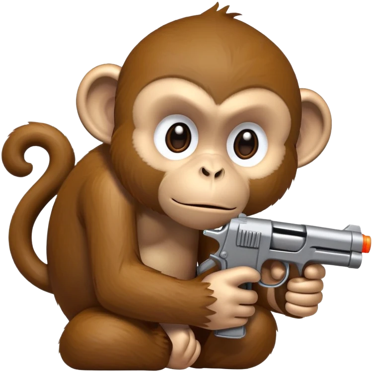 Sad monkey looking down at a toy gun frowning emoji