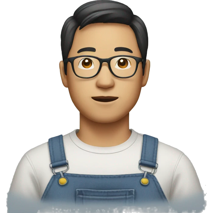 Asian man with glasses in overalls emoji