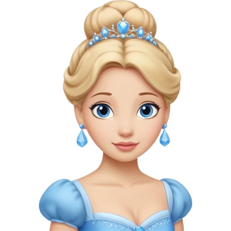 Princesa cinderella Disney com vestido grande e cheio com um coque emoji