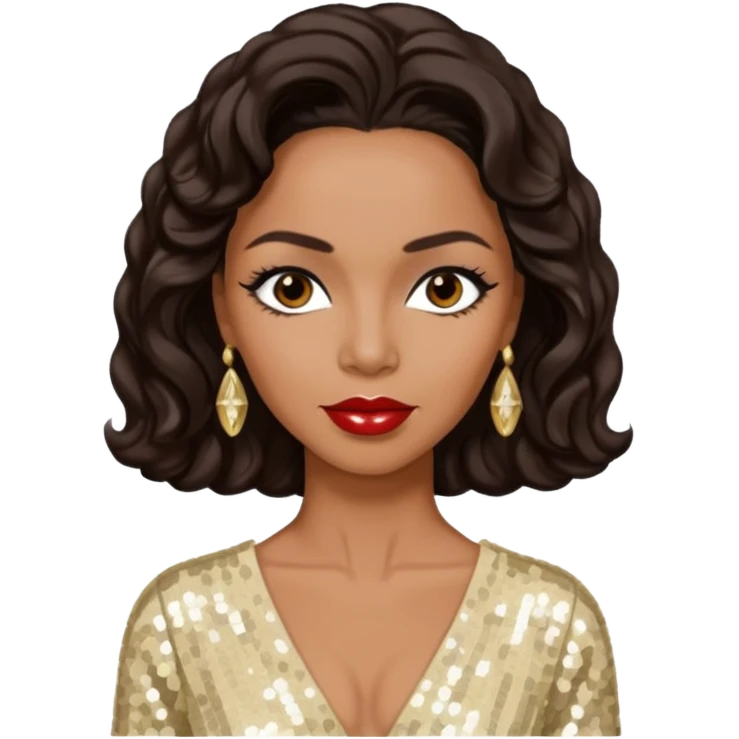 Dorothy Dandridge with long dark brown hair, cream sequin outfit emoji