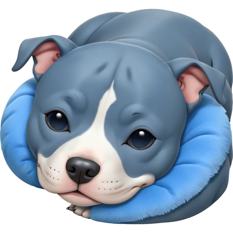 Meme-Worthy Cute Sleeping Blue Staffordshire Bull Terrier Portrait Emoji, Head resting peacefully with a contented smile, showcasing a delightfully compact build and a luxuriously soft blue Fur, eyes shut in a serene nap, Simplified yet hilariously adorable features, highly detailed, glowing with a soft, drowsy light, high shine, relaxed and utterly lovable, stylized with an air of playful laziness, bright and heartwarming, soft glowing outline, capturing the essence of a comically sleepy guardian, so meme-worthy it feels like it could instantly become the next viral sensation of adorable slumber! emoji