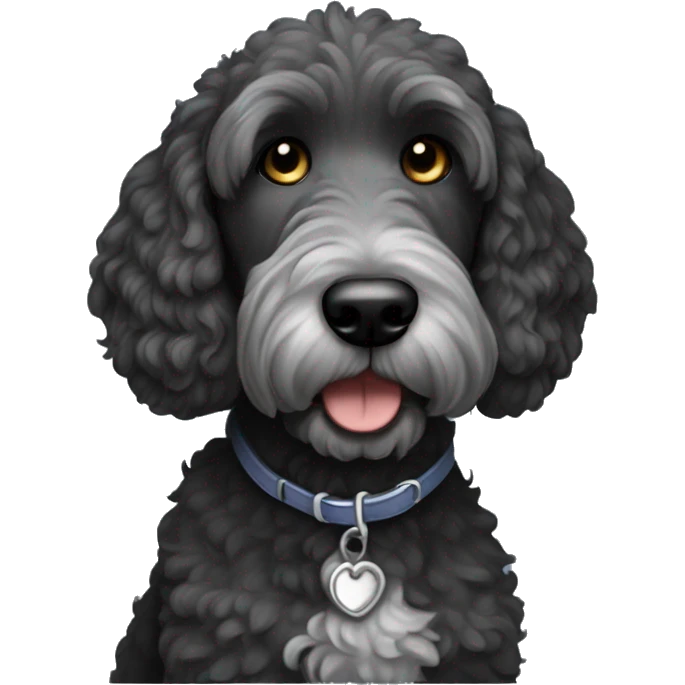 A black golden doodle dog with gray muzzle emoji