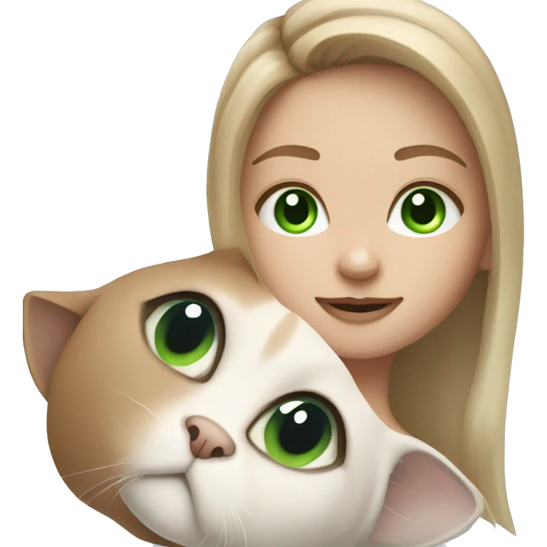 Light brown hair girl with green eyes with Siamese cat with blue eyes emoji