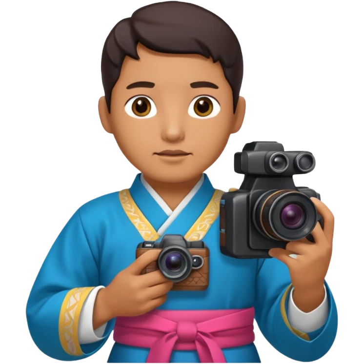 korean hanbok with ancient mayan man with camera emoji