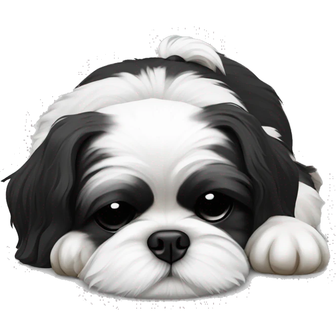 Black and white Shihtzu dog lying sleeping  emoji