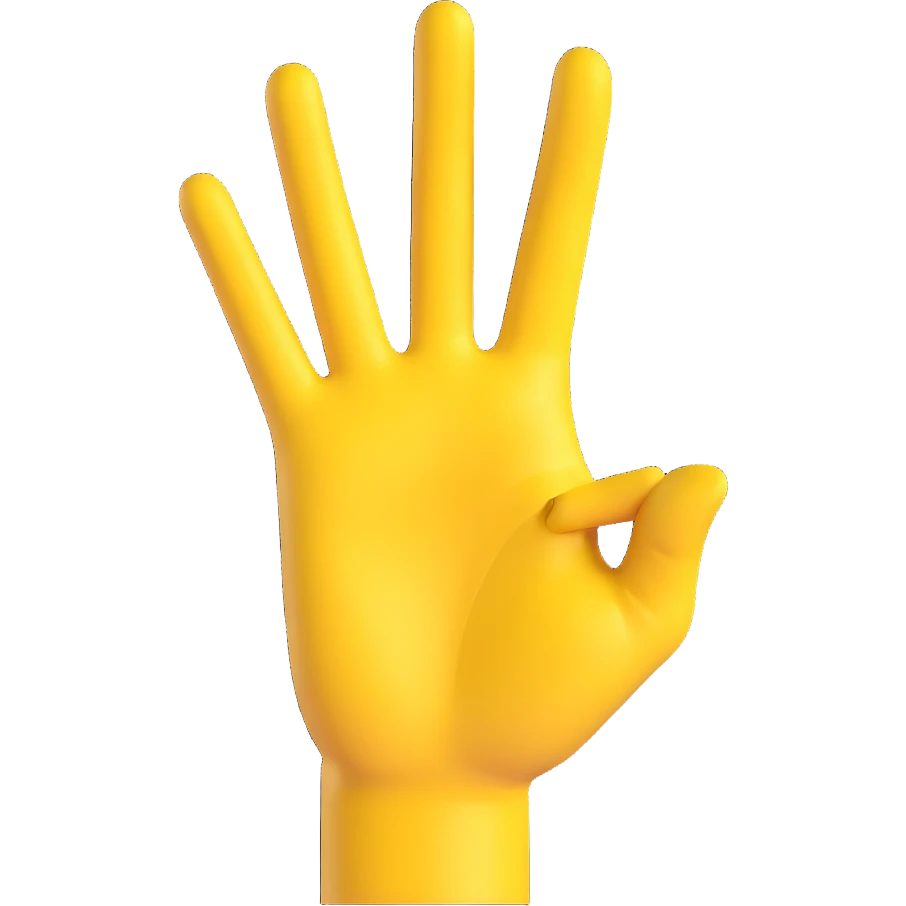Create an 'OK' hand sign emoji with a yellow hand in the same 3D emoji style as the reference image. emoji