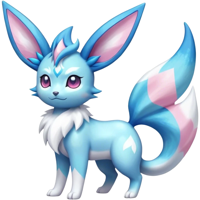 Shiny Cool Sparkly Cute Ethereal Glaceon-Sylveon-Vaporeon-Fakemon-hybrid-fusion- full body emoji