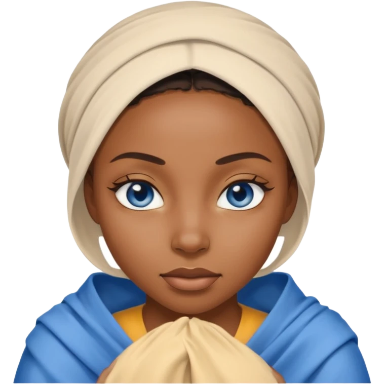 blue eyed desert black woman cowered with creme cloth emoji