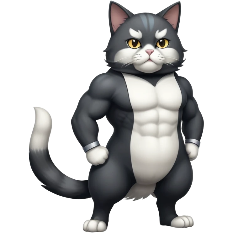Super muscular Buff sigma Gigachad cat full body tuxedo colored  emoji