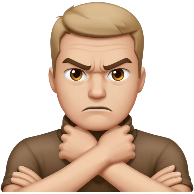 Hands crossed around neck angry guy emoji