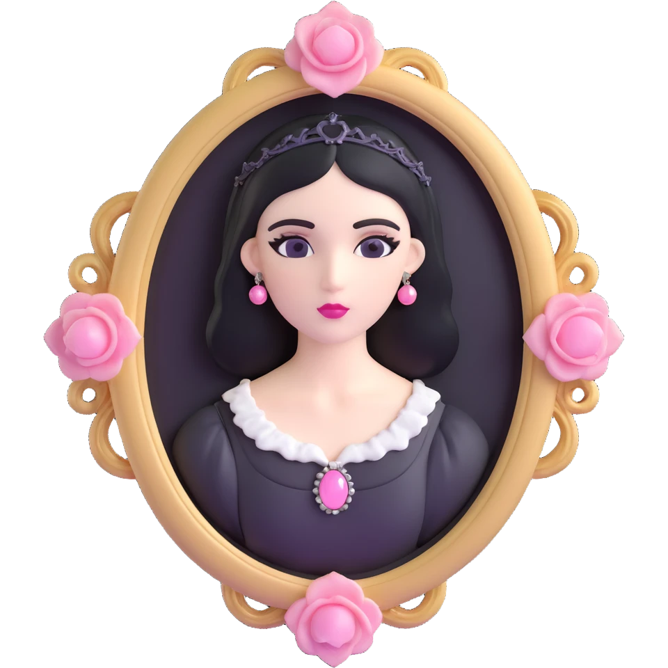 realistic 3D gothic cameo brooch with pink accent, minimal and vintage emoji
