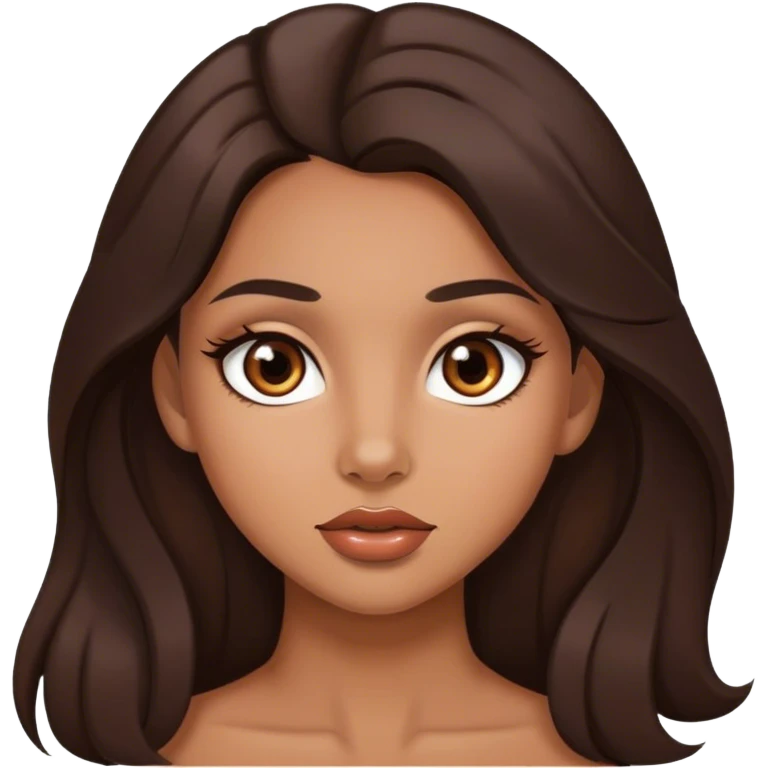 Pretty girl with tan skin, long dark brown hair, pretty brown doe eyes and full lips emoji