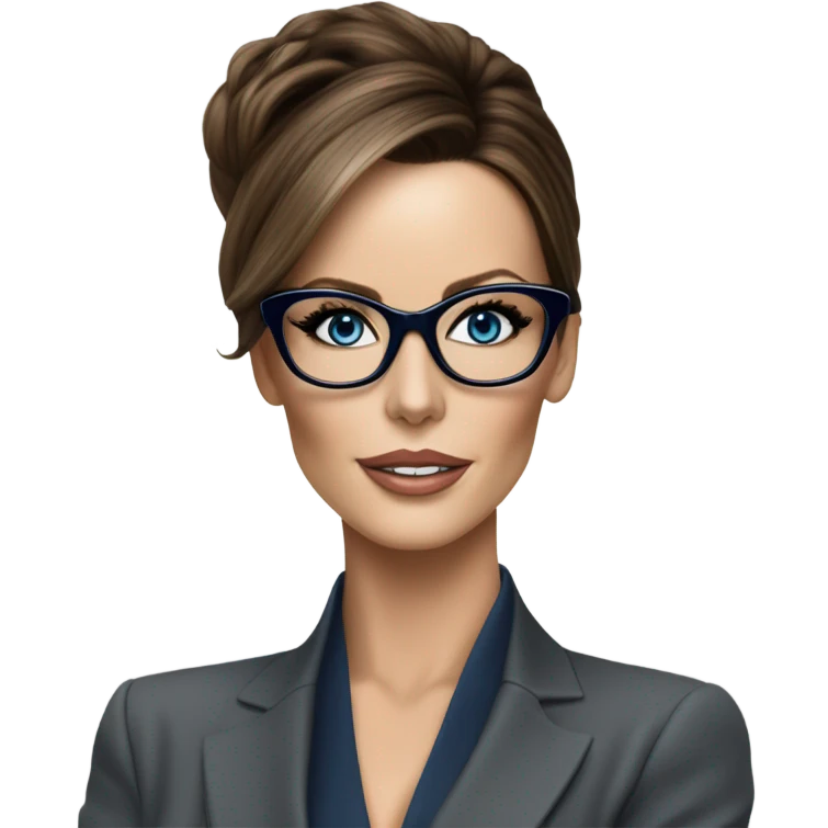 Hyper Realistic photo Kate Beckinsale blue eyes wearing glasses in a business meeting high fashion  emoji