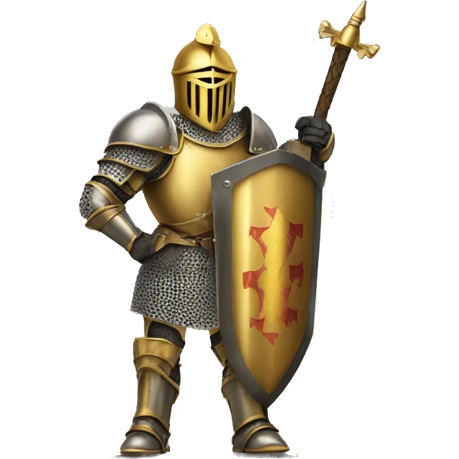 Gold armoured knight holding big banner emoji