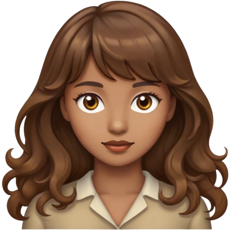 woman with light brown skin brown wavy hair bangs and brown eyes emoji