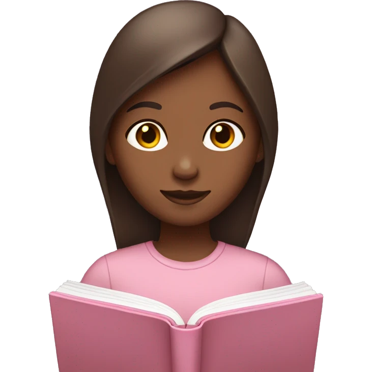 girl with straight brown hair reading a light pink book emoji