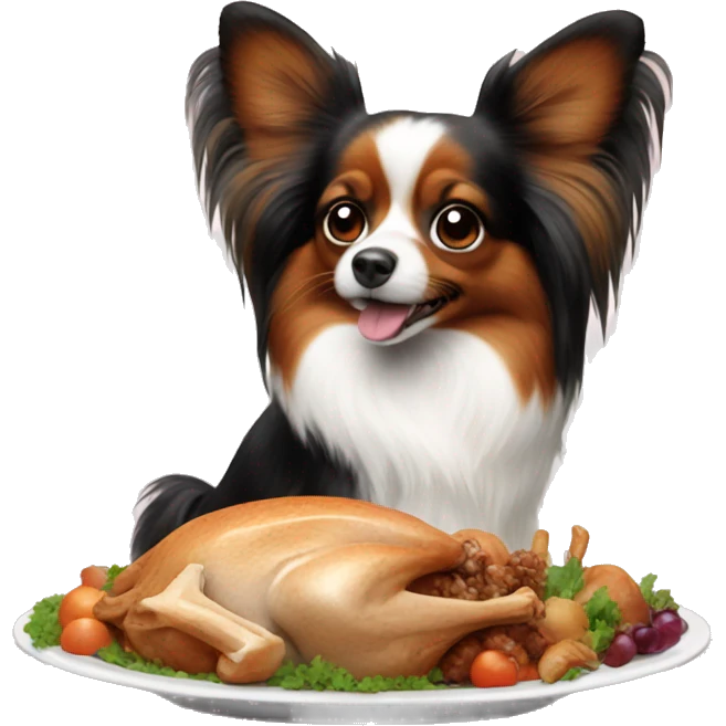 Papillon dog eating turkey emoji