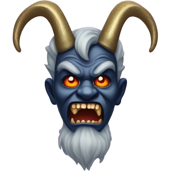 A krampus character with glitter devil horns emoji