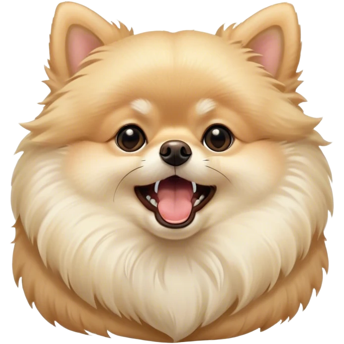 Cinematic Cute Yawning Cream Pomeranian Portrait Emoji, Head tilted slightly with a dramatic, wide-open yawn, showcasing a soft, fluffy cream Fur with gentle highlights, floppy ears slightly drooping, round dark eyes barely open in drowsy contentment, Simplified yet irresistibly adorable features, highly detailed, glowing with a soft, cozy glow, high shine, relaxed yet expressive, stylized with a touch of whimsy, bright and endearing, soft glowing outline, capturing the essence of a sleepy yet affectionate companion, so drowsy it feels like it could stretch right out of the screen and curl up for a nap! emoji