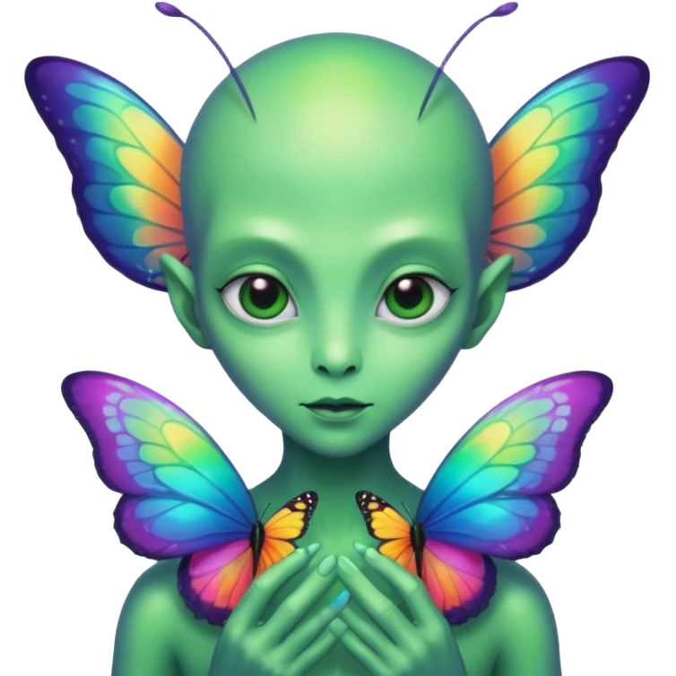 an alien with butterflies on hand emoji