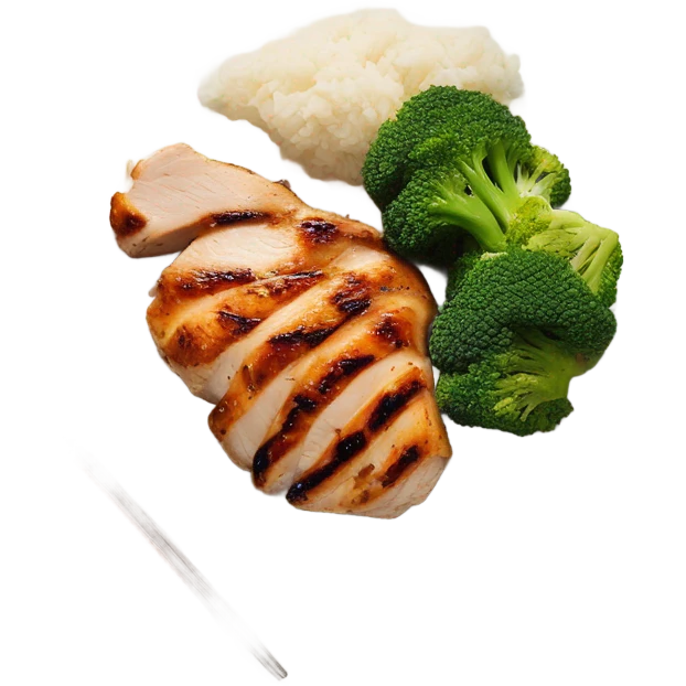 Grilled chicken with steamed veggies on plate emoji