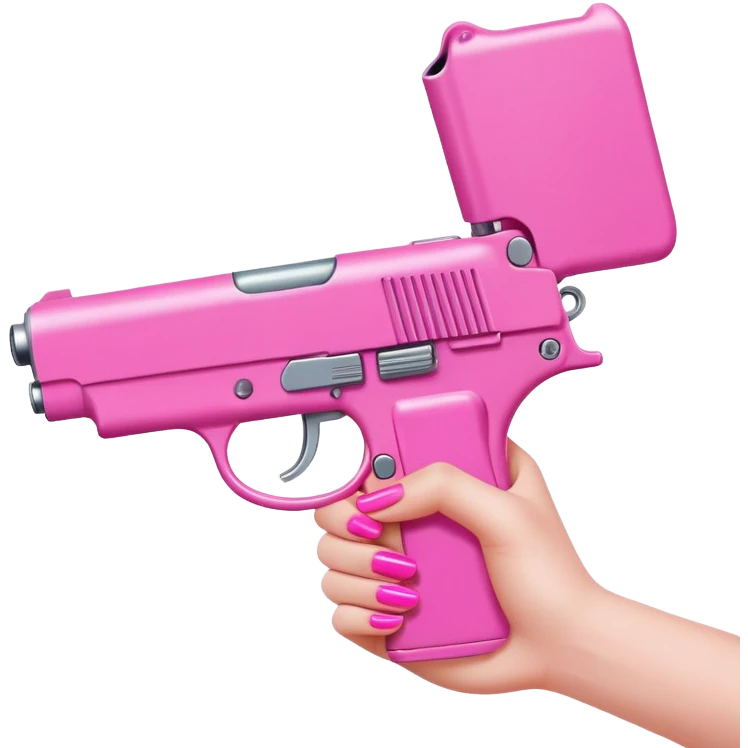 White girl hand with pink nails holding a pink gun emoji