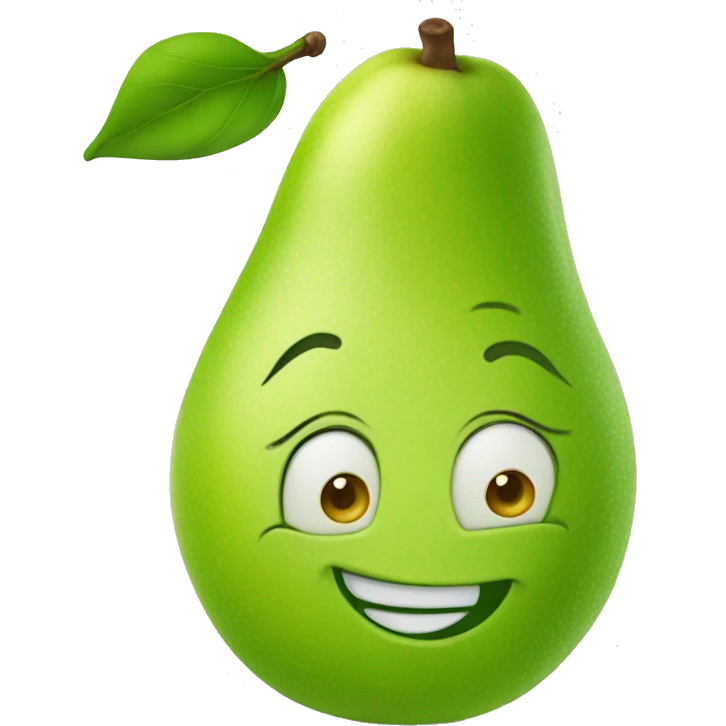 The green cartoon pear girl smiles for the camera emoji