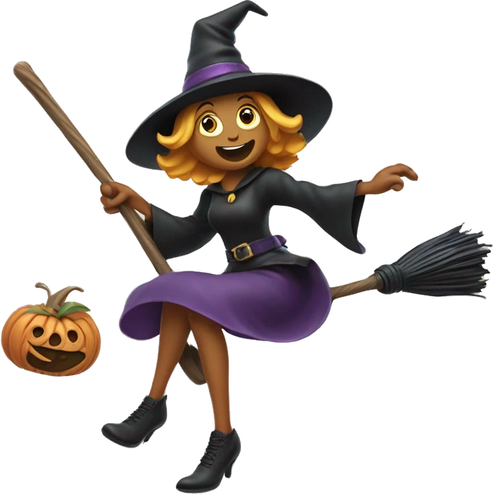 witch, flying to the left on a broom, throwing candy. emoji