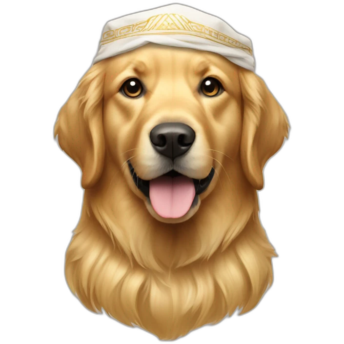 golden retriever dog wearing a Kufiya on its head emoji