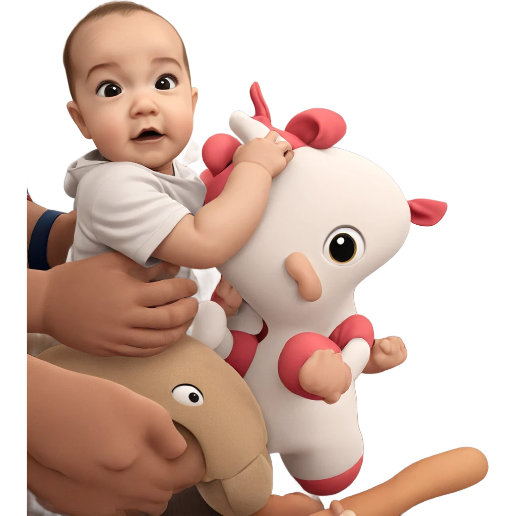 curious baby with stuffed toy emoji