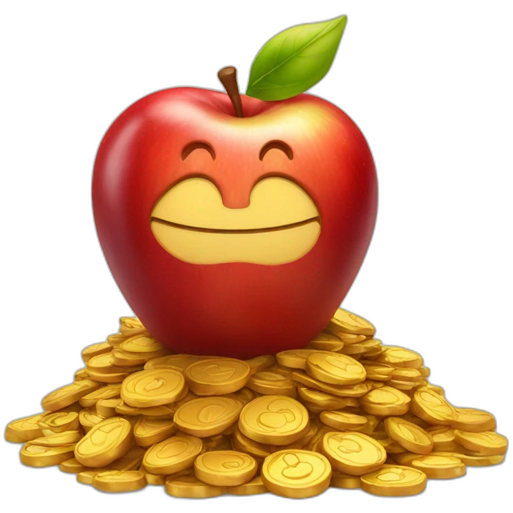 smiling red apple standing on a pile of gold emoji