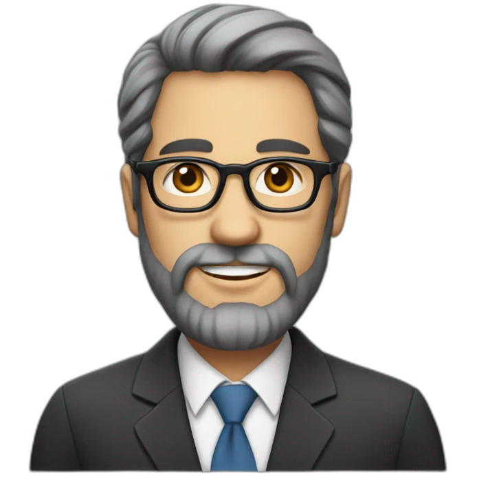 A Jewish man with a beard, thinned dark hair with gray on his head with full lips, in a business suit and glasses emoji