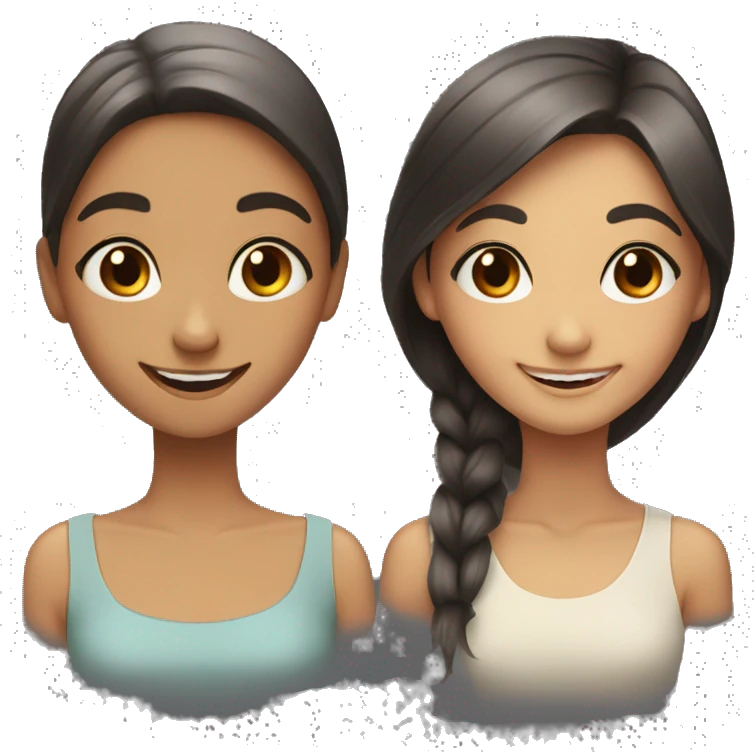 happy girls with brown eyes, girl on right has black hair  emoji