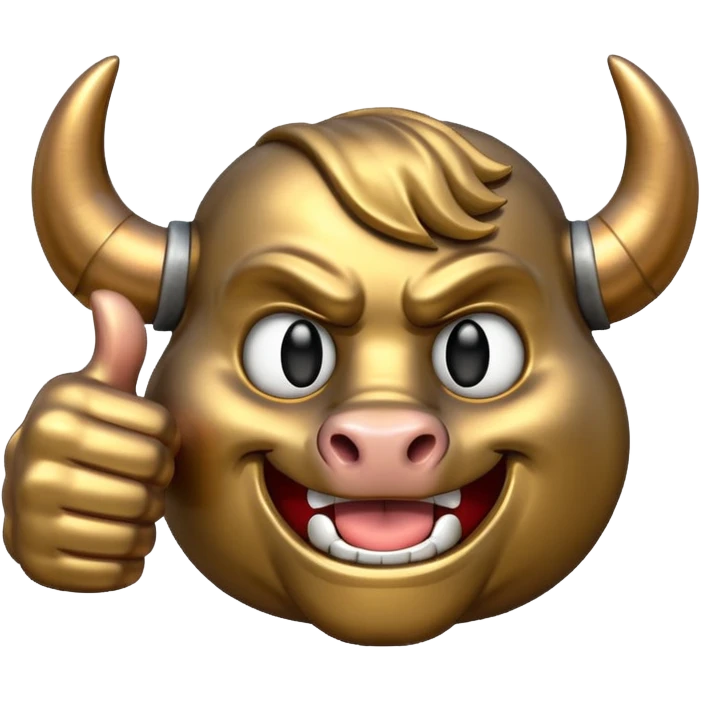 Emoji is an iron golden horseshoe with an angry powerful bull in the middle showing a thumbs up (Likes) emoji